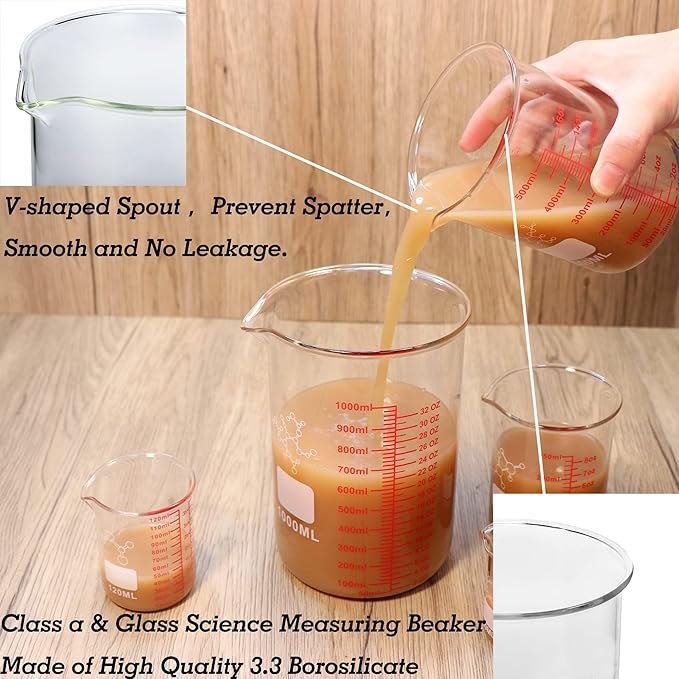 3 Piece High Borosilicate Glasss Liquid Measuring Cups, Includes 150ml(5OZ),250ml(8OZ),and 500ml(16OZ), Dishwasher, Freezer, Microwave, and Preheated Oven Safe, Essential Kitchen Tools
