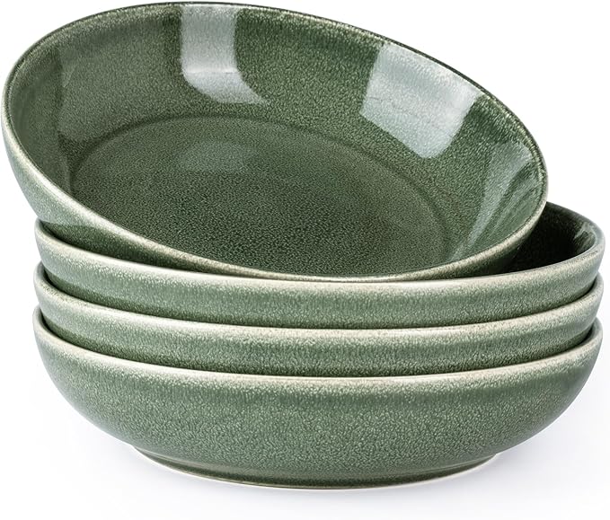 AmorArc 8.5'' Large Ceramic Pasta Bowls Set, 36oz Stoneware Bowls Set of 4 for Kitchen, Reavtive Glaze Bowls-Microwave, Dishwasher Safe for Pasta,Salad,Oatmeal -Jade Green