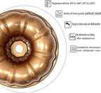 Classic Bakeware 9.5 Inch Non-stick Fluted Cake Pan,Heavy Duty Carbon Steel Tube Baking Mold Gold