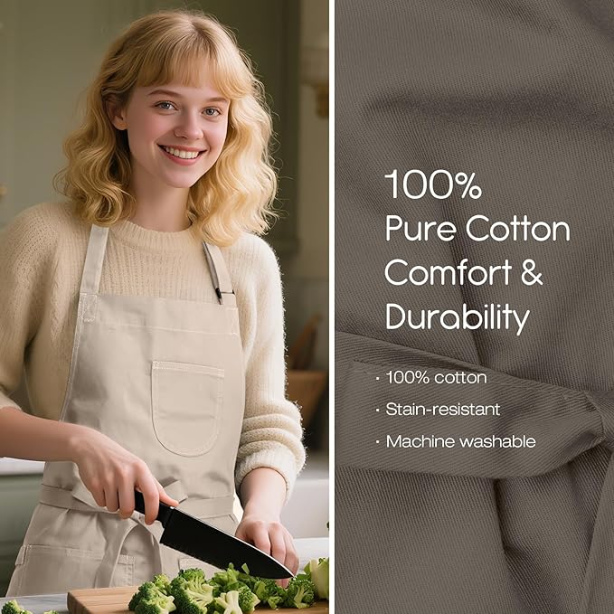 Unisex Apron with Pockets for Cooking, Salon & Art - 100% Cotton Adult Kitchen, Chef, Stylist Apron