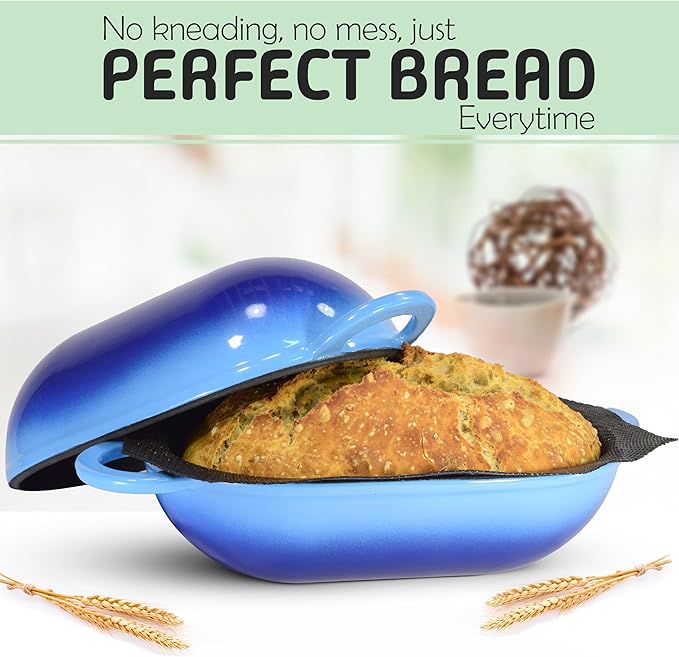 LoafNest: Incredibly Easy Artisan Bread Kit. Cast Iron Dutch Oven [Compact 2 qt size] and Perforated Non-Stick Silicone Liner.