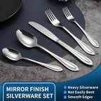 Silverware Set for 8, 40-Piece Flatware Set Include Spoons And Forks Set, Stainless Steel Cutlery Set with Line Pattern, Mirror Polished, Dishwasher Safe.