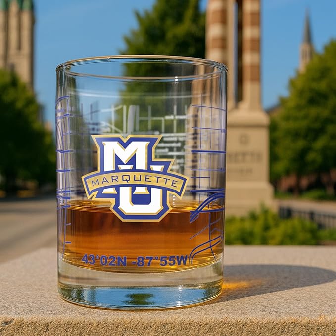 Greenline Goods – University of Marquette Golden Eagles College Whiskey Glasses (Set of 2), 10 oz – Full-Color Logo + Campus Map