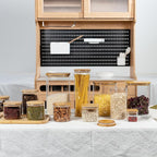 156oz Airtight Glass Square Storage Canister with Bamboo Lid Set of 2(4600ml*2) Large Gallon Glass Jars for Sugar, Flour, Cookies and Coffee beans (‎with Black Lable)