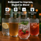 Glaver's Drinking Glasses Set of 4. 17oz Vintage Ripple Cocktail Glasses, Ribbed Highball Glass Cups. Arch Designed Art Deco Glassware for Water Juice Coffee.