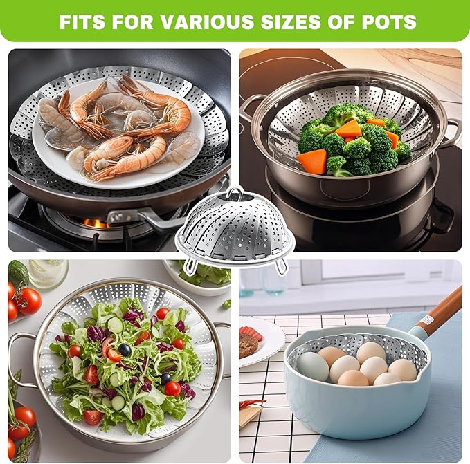 Steamer Basket Stainless Steel Instant Pot Accessories for Food and Vegetable, Zocy Premium Expandable Steam Basket to Fit Various Size Pots Medium (6.1" to 10.2"))