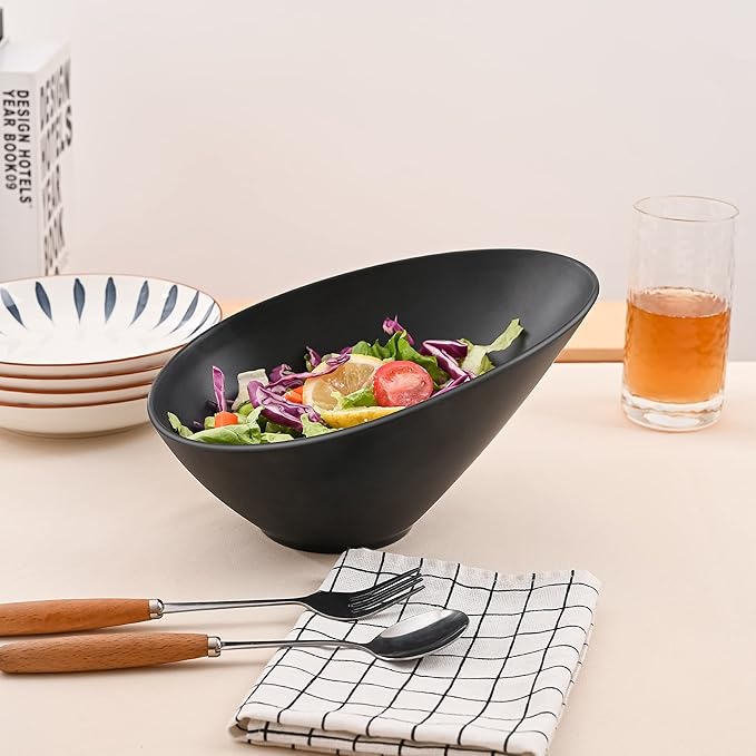 Bamboo Fiber Salad Bowls, 4 Packs Compostable 33 Ounce Elegant Black Angled Bowls for Salad, Pasta, Soup, Prep, Ideal for Home and Restaurant (Black, 9.5Inch)