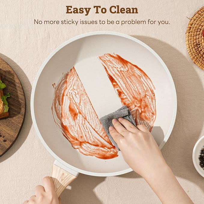 17 Pcs Pots and Pans Set Non stick，Cookware Sets White Granite Induction Cookware, Non-toxic Healthy Non Stick Kitchen Cooking Set with Frying Pans Set, Saucepans (PFAS, PFOA, PFOS Free) White