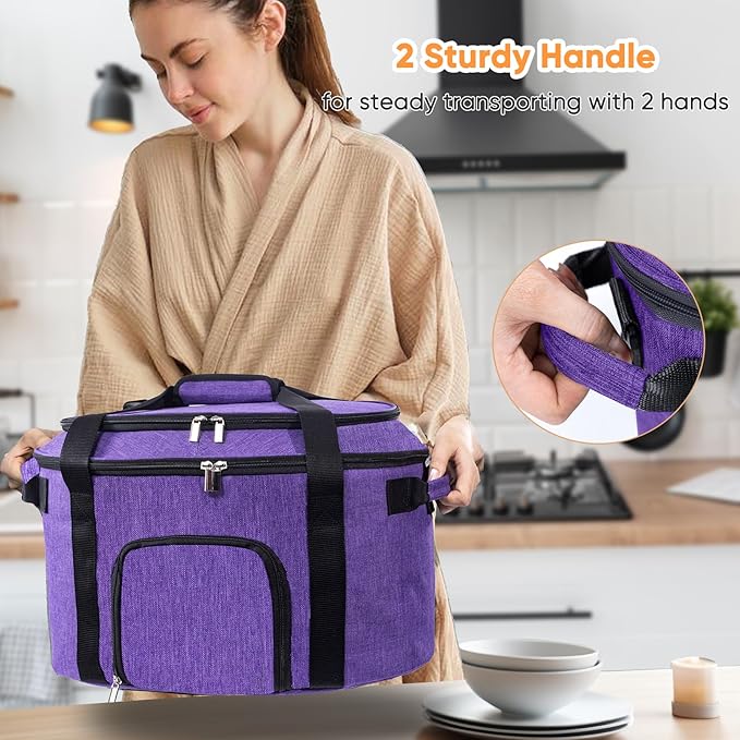 Double-Layer Slow Cooker Carrying Bag for 6-8 Quart CrockPot and Hamlton Beach, Travel Bag With Lid Fastener, Portable Carrier Case With See-Through Window