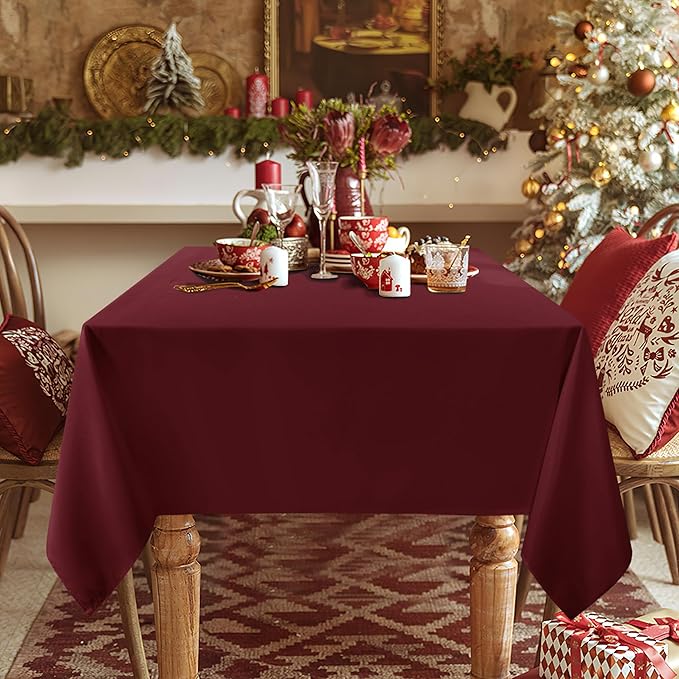 sancua 2 Pack Burgundy Tablecloth 54 x 78 Inch, Rectangle 4 Feet Table Cloth - Stain and Wrinkle Resistant Washable Polyester Table Cover for Dining Tables, Buffet Parties and Camping