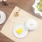 jingsongdafa Butter dish with lid, white porcelain dome cheese dish with handle, separate small butter tray, cute ceramic dessert serving bowl, suitable for dining table, countertop, refrigerator