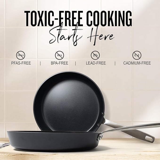 Alva Maestro 10-Piece Stainless Steel Cookware Set – PFAS/PFOA/PTFE-Free, Non-Toxic Nonstick – Induction & Oven Safe, Even-Heat Technology, Easy to Clean Professional Pots & Pans