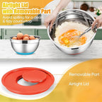 E-far Stainless Steel Mixing Bowls with Lids Set, 5-Piece Nesting Salad Bowls with 3 Grater Attachments and Non-Slip Bottoms, Size 4.6, 2.6, 2, 1.5, 1QT for Kitchen (Colorful)