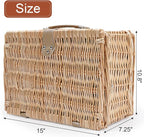 Wicker Picnic Basket for 2 Person, Willow Hamper Basket Sets with Insulated Compartment, Handmade 2 Person Picnic Basket Classical Green Stripe with Utensils Cutlery Perfect for Picnic, Camping