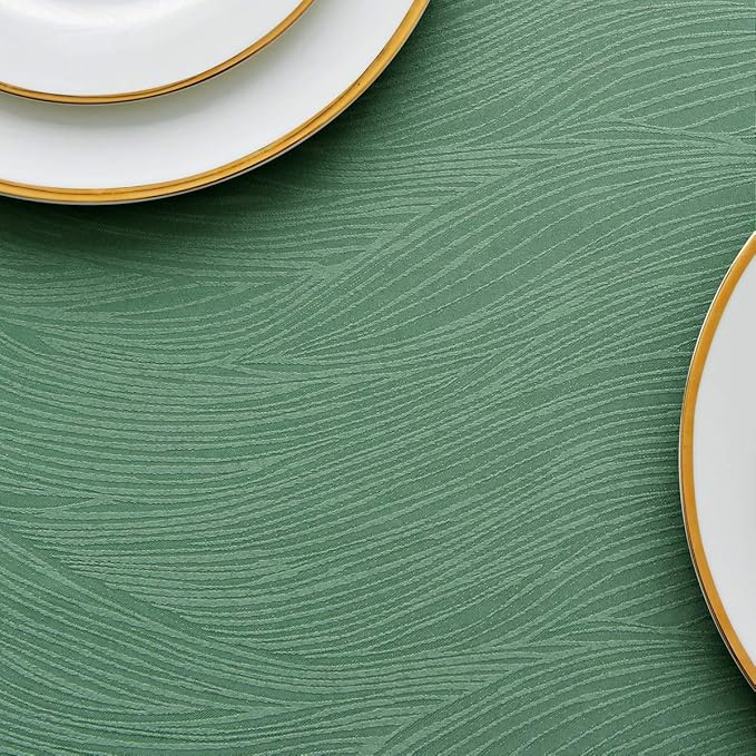 maxmill Jacquard Tablecloth Swirl Design Water Resistance Antiwrinkle Heavy Weight Soft Table Cloth for Buffet Banquet Parties Event Holiday Dinner Rectangle 60 x 84 Inch Sage Green