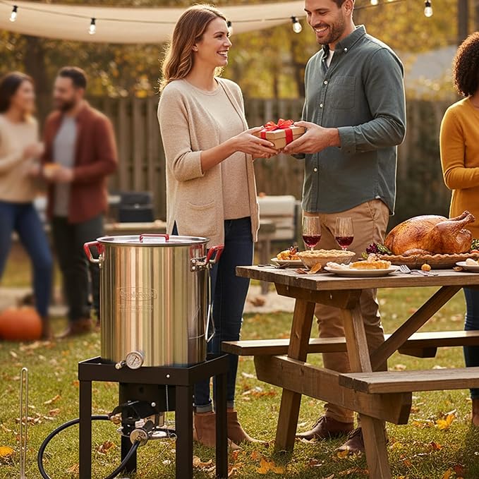 CreoleFeast Aluminum 30 Qt. Turkey Fryer Pot Set, 50,000 BTU Propane Turkey Fryer Burner for Outdoor Cooking, TFS3000L