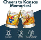 Greenline Goods – University of Kansas Jayhawks College Whiskey Glasses (Set of 2), 10 oz – Full-Color Logo + Campus Map
