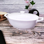 9" x 6.5" Oval Casserole Dish with Lids,1.9 Quart French White Ceramic Serving Soup Tureens, Baking Dish with Handle 12.1 IN, for Casseroles, Lasagna Cookware Set, Microwave, Oven Safe