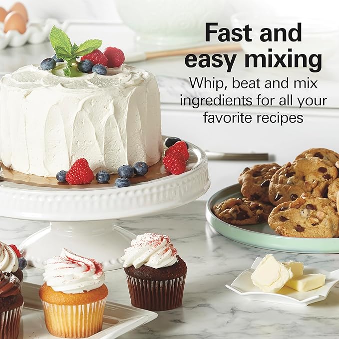 Hamilton Beach 6-Speed Electric Hand Mixer with Whisk, Traditional Beaters, Snap-On Storage Case, 250 Watts, White