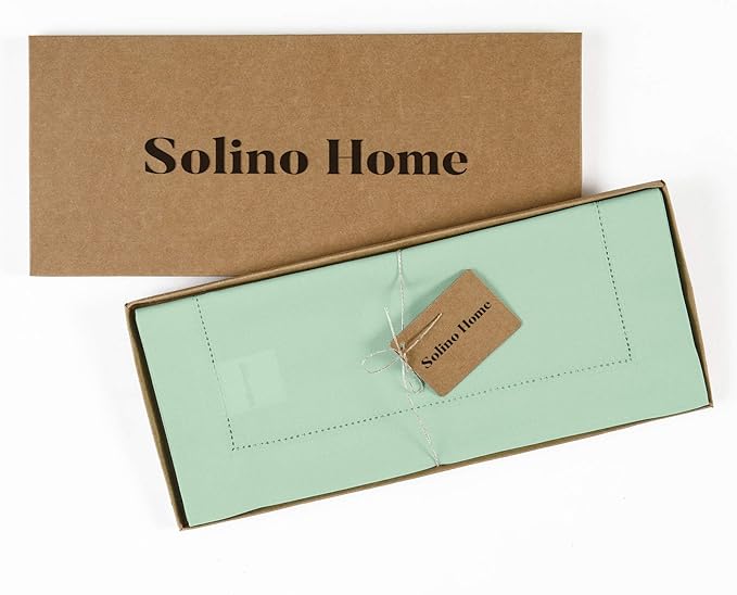 Solino Home Table Runner 108 Inches Long - Cotton Linen Hemstitch Aqua Table Runner 14 x 108 Inch for Summer