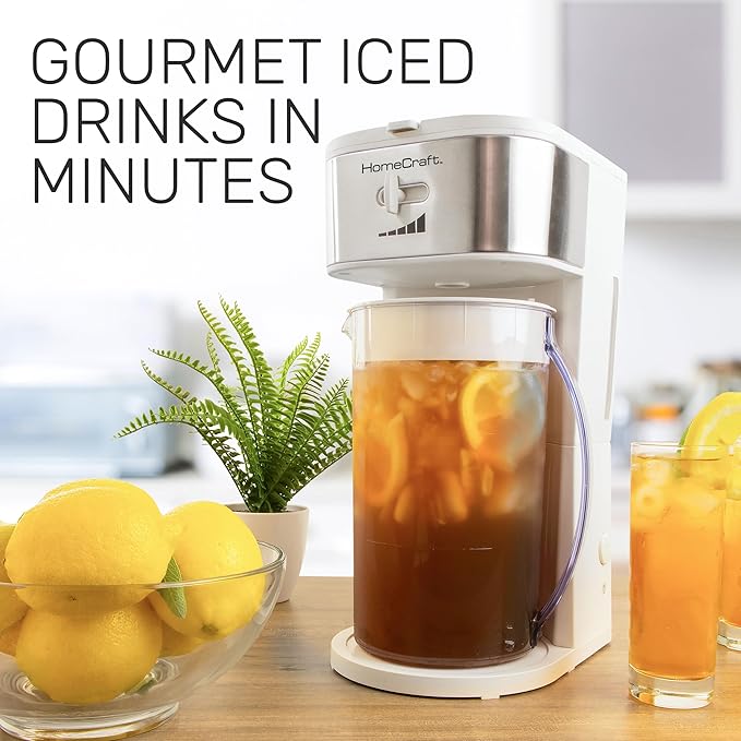 HomeCraft 3-Quart White Stainless Steel Café' Iced Tea And Iced Coffee Brewing System, 12 Cups, Strength Selector & Infuser Chamber, Perfect For Lattes, Lemonade, Flavored Water, Large Pitcher