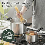 Stainless Steel Cookware Set, 14-Piece Pots and Pans Set, Kitchen Cookware Set with Stay-Cool Handle, Non-Toxic, Dishwasher Safe & Compatible with All Stovetops (Gas, Electric & Induction)