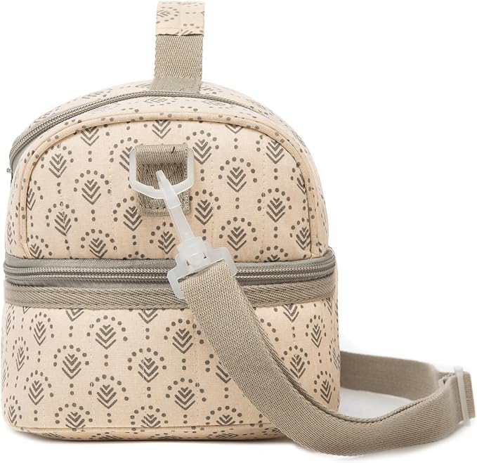 Insulated Kids Dual Compartment Lunch Bags Tote for Girls Boys Toddler Lunch Boxes Pre-School Toddler Kindergarten Picnic Camp Food Cooler Thermal with Strap (Z Beige)