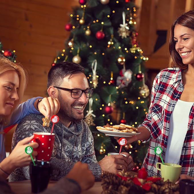 Chengu 100 Pcs Christmas Drink Stirrers Xmas Stir Sticks Bulk Holiday Coffee Stirrers Plastic Swizzle Stick Hot Cocoa Bar Supplies Chocolate Decoration Reusable Cocktail Mixer(Santa Claus)