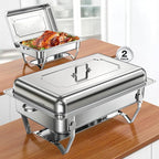 Chafing Dishes for Buffet 9QT 2 Pack, Easy Assembly, Food-Grade Stainless Steel Chafers for Catering w/Rolled Rim, Foldable Frame, for Party, Banquet (Full Size Food Pan)