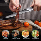 FINDKING Nebula Series Boning Knife, Versatile Deboning Knife, 10Cr15CoMov Damascus Steel Blade, Resin and Figured Sycamore Handle, Full Tang, 5.5 Inch, Red, for Skinning, Removing Fat, Filleting