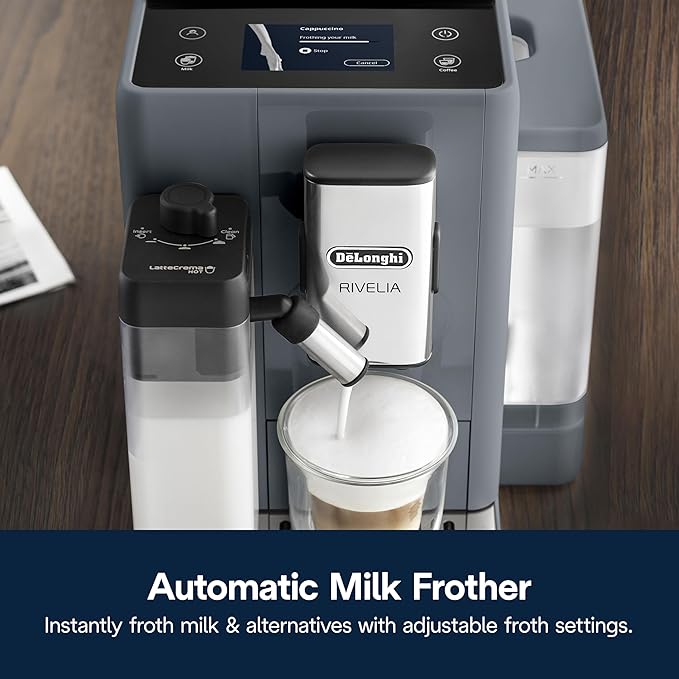 De'Longhi Rivelia Automatic Espresso Machine, Grinder & Frother, Easy Bean Switching, Pebble Gray