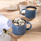 GBHOME 12 OZ Stackable Coffee Mugs, Ceramic Coffee Mugs with Texture Patterns for Man,Woman,Dad,Mom, Modern Coffee Cups Set of 4 for Latte/Cappuccino/Cocoa. Dishwasher&Microwave Safe