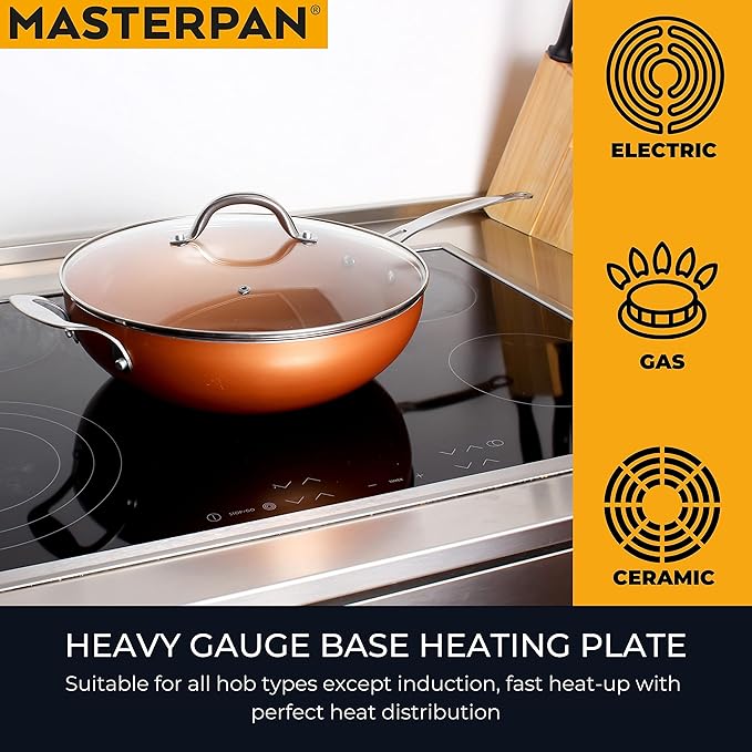 MasterPan Copper tone 12-inch Ceramic Non-stick Wok with Lid