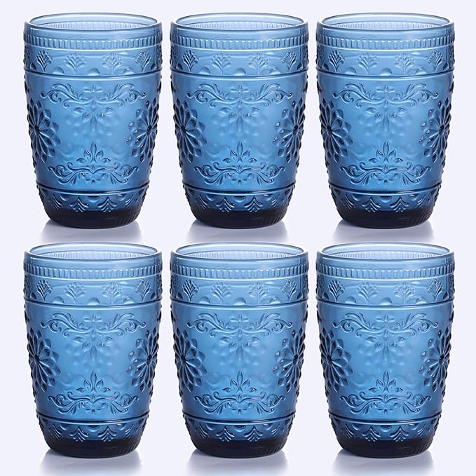 6Pcs 14OZ Drinking Highball Beverage Glass Cup, Blue Drinking Glasses, Colored Glassware Set for Party Wedding, Home, Office, Water, Juice, Cocktail, Highball Glasses