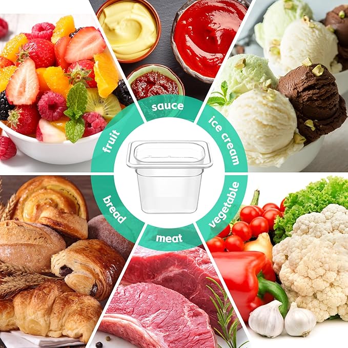 12 Pack Plastic Clear Food Pans with Lids, 1/9 Size 6'' Deep Commercial Stackable Polycarbonate Pans Hotel Food Storage Pan with 1 Pcs Spoon for Fruits Vegetables