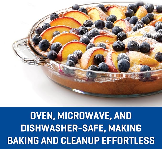 Anchor Hocking 2 Pack 9.5 Inch Glass Pie Plates – Classic Bakeware for Pies, Quiches, and Tarts – Oven Safe, Dishwasher Safe, Made in USA