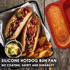 Silicone Hotdog Bun Pan, 6 Inch Standard Hot dog Bun Mold, 4 Cup Non-stick Homemade Hotdog Bun Baking Pans, Mini Baguette Pans, Dishwasher Safe, 2 Pcs (Red)