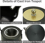 40.6oz Cast Iron Teapot for Stovetop, Japanese Black Tetsubin with Enamel, Tea Pot with Stainless Steel Infuser for Loose Tea, 1200ml Small Tea Kettle(Cylindrical Shape)