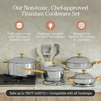 Our Place Titanium Pro Cookware Set | Standard & Mini Always Pans & Perfect Pots | Coating-Free Titanium Nonstick, Tri-Ply Stainless & Aluminum | Oven, Induction & All Cooktops up to 750°F | Gold