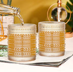 12 Pcs Golden Hobnail Beaded Drinking Glasses, 12 oz Vintage Glassware Set Romantic Water Glasses Tumbler, Water Cups, Clear Embossed Glassware Set for Beer, Juice, Cocktail, Soda, Beverages Amber