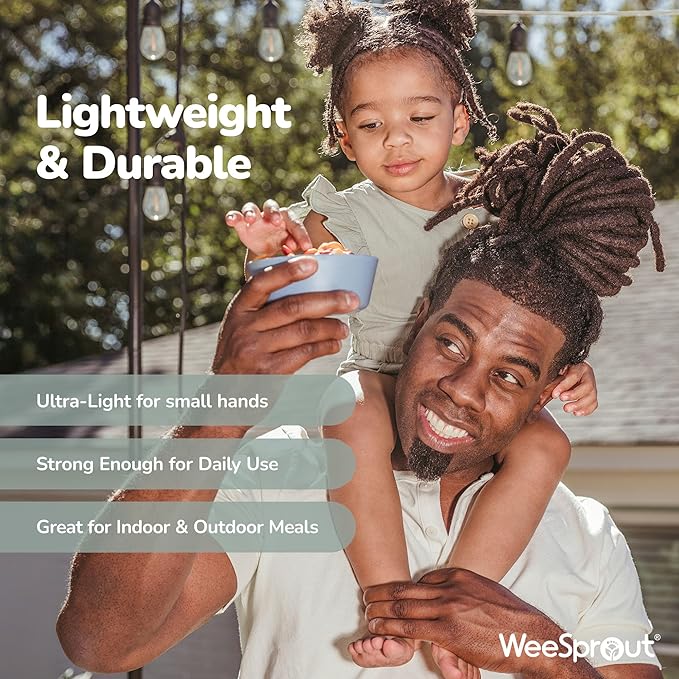 WeeSprout Bamboo Kids Bowls with Lids, Set of Four 10 oz Kid-Sized Dinnerware, Cereal, Leftovers & Snack Bowl, Dishwasher Safe (Blue, Green, Gray, & Beige)