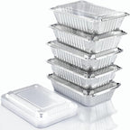 Spare Essentials (110 Pack) 2.25LB Aluminum Containers with Lids 8.5"x6" - Disposable Foil Pans for Takeout, Baking, Freezing, Food Storage - Aluminum Pans, To Go Containers with Plastic Lids