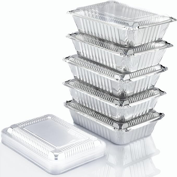 Spare Essentials (110 Pack) 2.25LB Aluminum Containers with Lids 8.5"x6" - Disposable Foil Pans for Takeout, Baking, Freezing, Food Storage - Aluminum Pans, To Go Containers with Plastic Lids