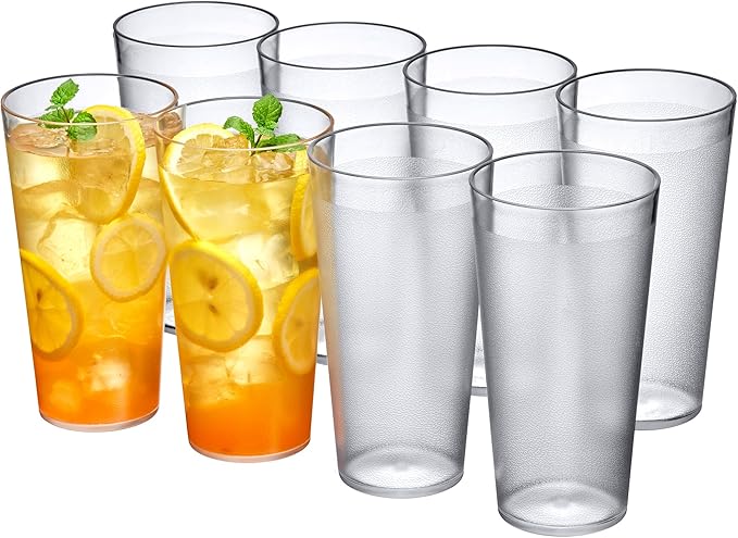 Amazing Abby - Cafely - 24-Ounce Plastic Tumblers (Set of 8), Plastic Drinking Glasses, Restaurant-Style Tumblers, Commercial-Grade Cups, Stackable, BPA-Free, Shatter-Proof, Dishwasher-Safe, Clear