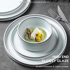 Dinnerware Dishes Sets for 8, Onader Stoneware Plates and Bowls with Unglazed Terracotta Bottom, Ceramic Kitchen Dinner Dish Set, 24 Piece - Glacier White