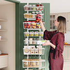 Over The Door Organizer，8-Tier Over The Door Pantry Organizer with Adjustable Baskets，Metal Hanging Pantry Organizers and Storage for Kitchen, Back of Door Seasoning Rack (White)