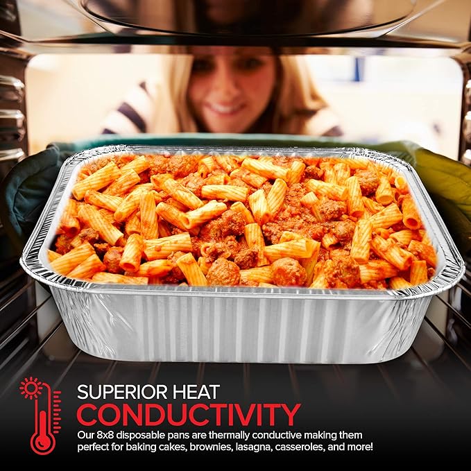 8x8 Foil Pans with Lids (10 Pack) 8 Inch Square Aluminum Pans with Covers - Foil Pans and Foil Lids - Disposable Food Containers Great for Baking Cake, Cooking, Heating, Storing, Prepping Food