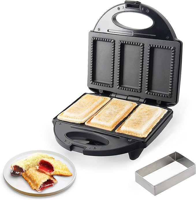 Electric Mini Pocket Pie Maker Machine with Crust Cutter, Pocket Pie Iron Press with Non Stick Surface, Ideal for Hot Chicken Pockets Pizza Pockets Grilled Cheese Sandwiches and More