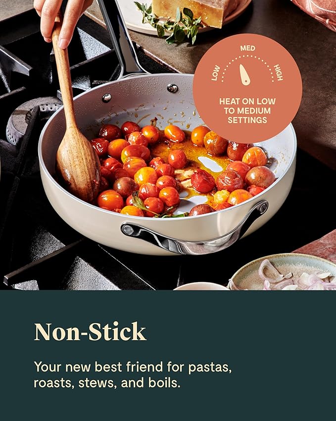 Caraway Nonstick Ceramic Sauté Pan with Lid (4.5 qt, 11.8") - Non Toxic, PTFE & PFOA Free - Oven Safe & Compatible with All Stovetops (Gas, Electric & Induction) - Gray