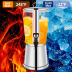 Beverage Dispenser With Stand, Iced Beverage Drink Dispenser, Stainless Steel Water Jar with Ice Container, Lemonade Drink Jar Jug For Buffet, Parties, Clear Acrylic, 2-GALLONS 8-L